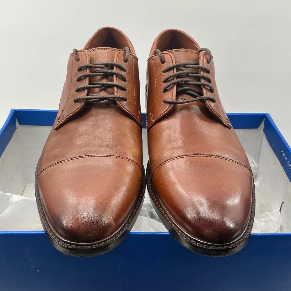 Vince Camuto Teodor Mens Cognac Brown Leather Cap Toe Oxford Dress Shoes 10M